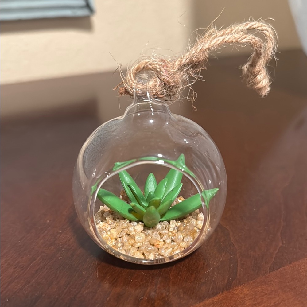 Glass Hanging Terrarium with Faux Succulent